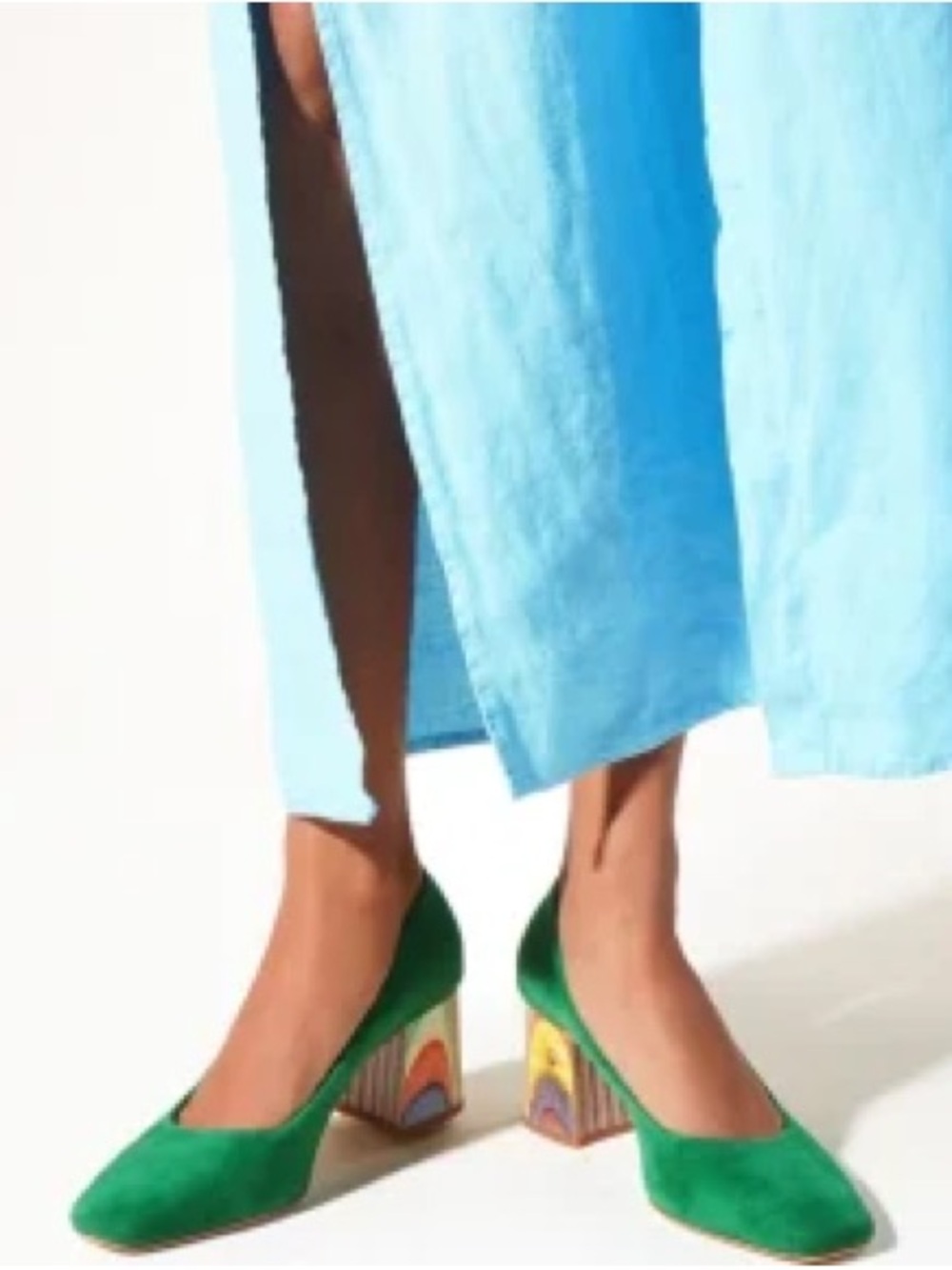 Charlotte Stone Estee Heel Green Suede Block Heel Pumps - Women's Dress Shoes - Picture 8 of 13